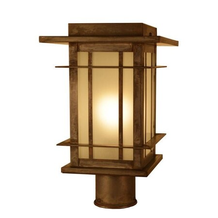 Arroyo Craftsman 9" Oak Park Post Mount, Raw Copper, Rain Mist Glass OPP-9RM-RC